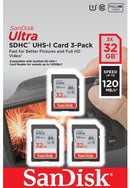 Sandisk 32GB Ultra SDHC card UHS-I, 120MB/s- 3 pack