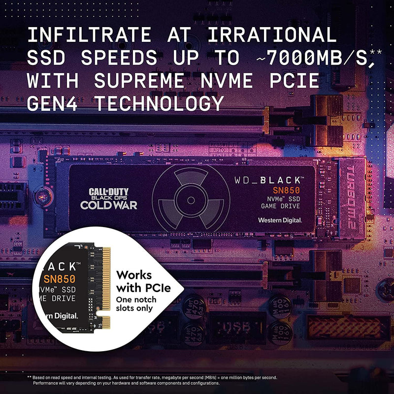 WD 1TB Black SN850 PCIe Gen 4 NVMe SSD Internal with Call of Duty B.O. Coldwar, 7000MB/s