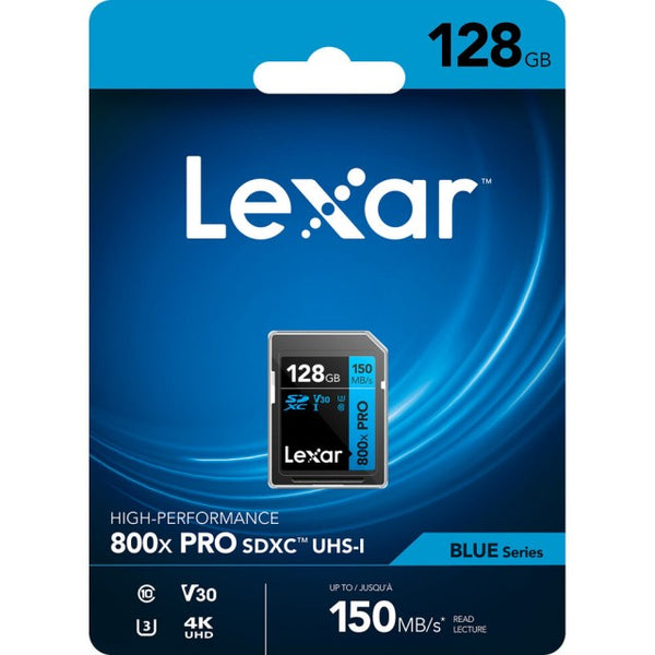 Lexar High Performance 800X Pro 128GB SDXC Card, V30, 150MB/s