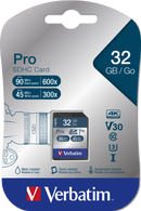 Verbatim Pro 32GB SDHC Card, V30, U3, 90MB/s read, 45MB/s write speeds