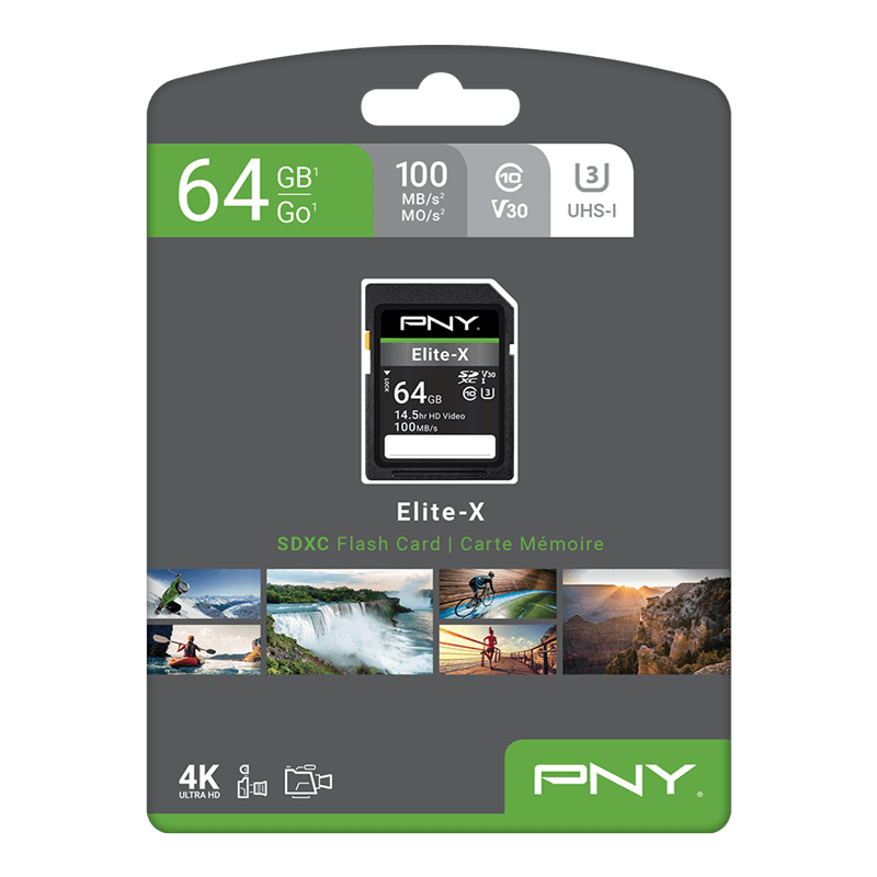 PNY Elite-X 64GB SDXC Card, UHS-I, U3, 100MB/s