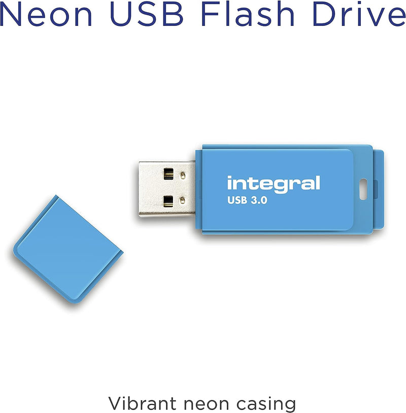 Integral 32GB Neon Blue USB3.0 Flash Drive R100MB/s-W15MB/s