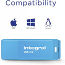 Integral 32GB Neon Blue USB3.0 Flash Drive R100MB/s-W15MB/s