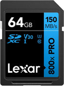 Lexar High Performance 800X Pro 64GB SDXC Card, V30, 150MB/s