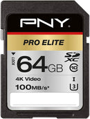 PNY Pro Elite 64GB SDXC Card, U3, 4K, 100MB/s