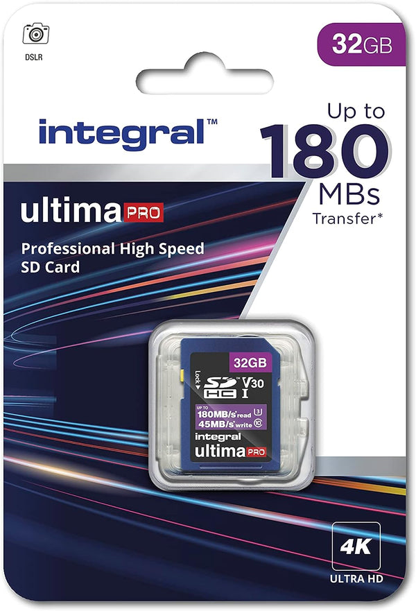 Integral Ultima Pro 32GB SDXC Card, U3, V30, 180MB/s