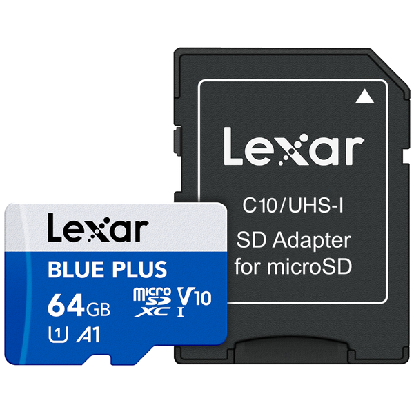 Lexar Blue Plus 64GB MicroSD card with Adapter, A1, V10