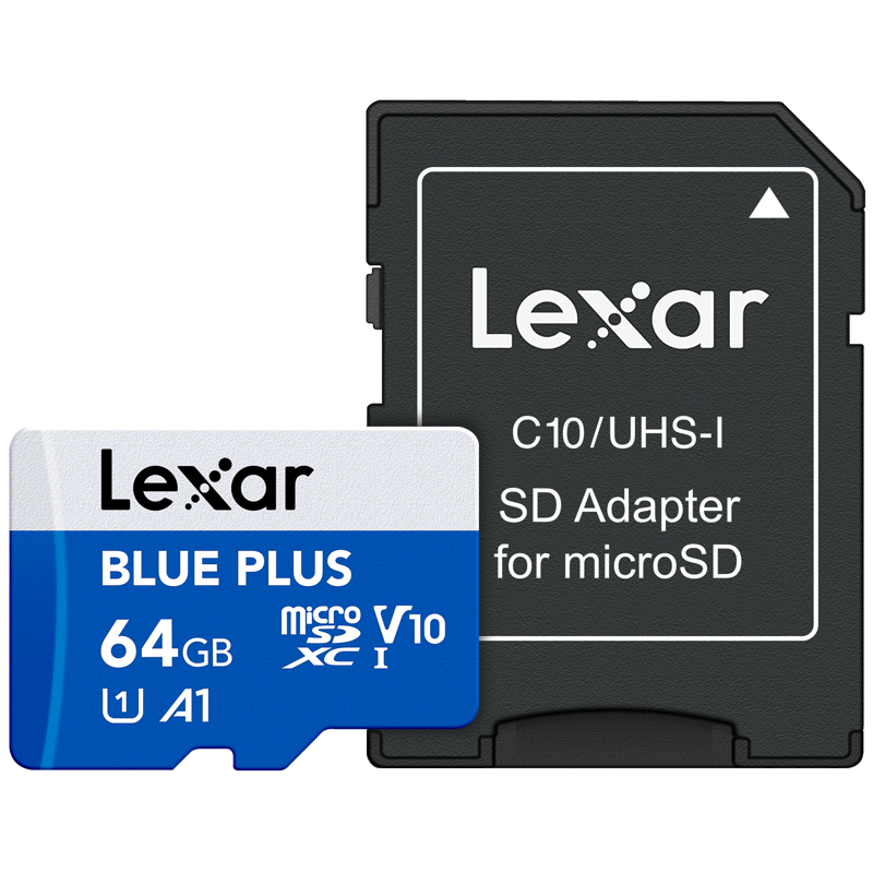 Lexar Blue Plus 64GB MicroSD card with Adapter, A1, V10