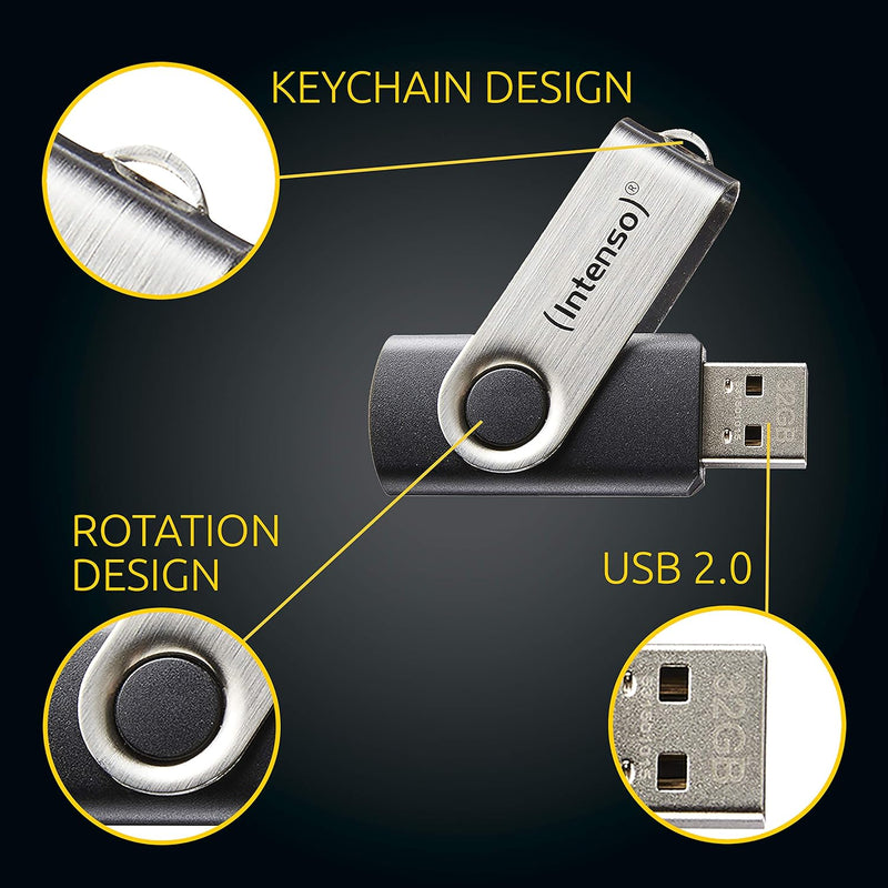 Intenso 32GB Basic Line USB Drive, Swivel Design