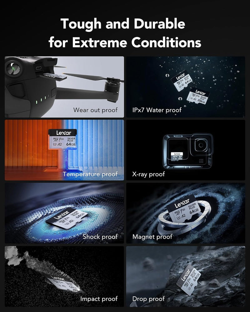 Lexar Professional 64GB Silver Plus MicroSDXC, U3, V30, A1, 100MB/s