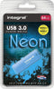 Integral 64GB Neon Blue USB3.0 Flash Drive R120MB/s-W15MB/s
