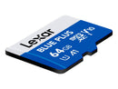 Lexar Blue Plus 64GB MicroSD card with Adapter, A1, V10
