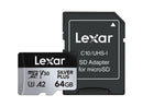Lexar Professional 64GB Silver Plus MicroSDXC, U3, V30, A1, 100MB/s