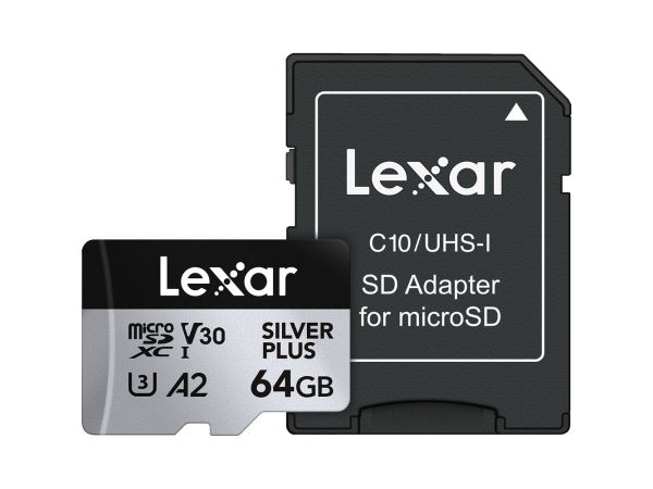 Lexar Professional 64GB Silver Plus MicroSDXC, U3, V30, A1, 100MB/s