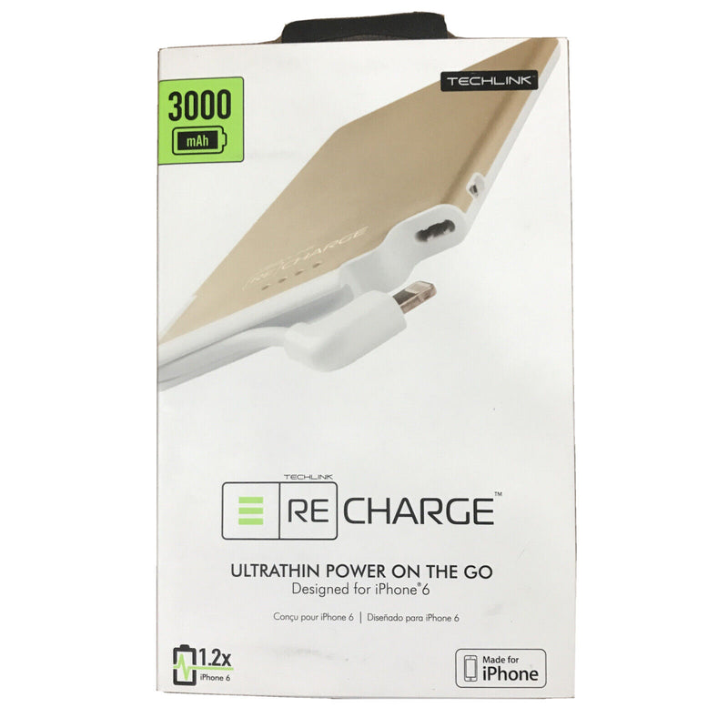 Techlink Recharge Ultra Thin  PowerBank 3000mAhwith Built-in Lightning Cable, Champagne