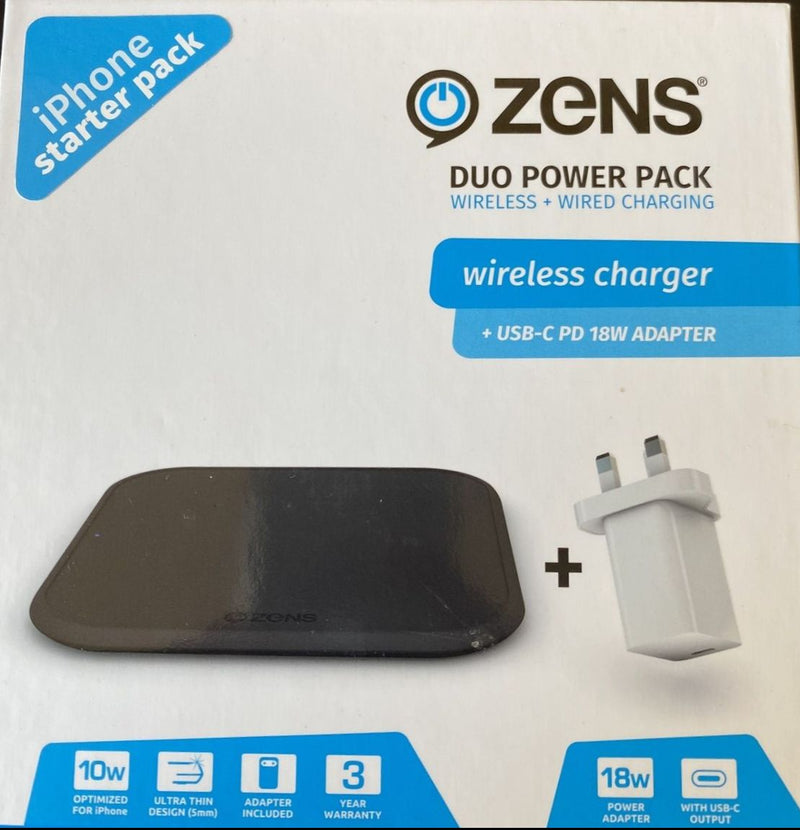 Zens Single Wireless Qi Charger+ USB-C PD 18W Power Adapter