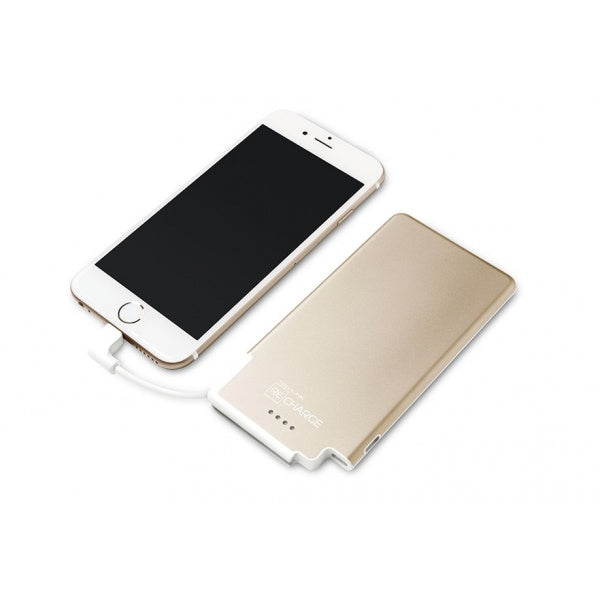 Techlink Recharge Ultra Thin  PowerBank 3000mAhwith Built-in Lightning Cable, Champagne