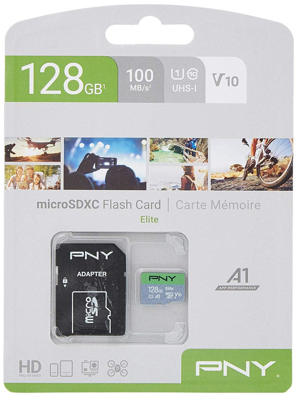 PNY Elite 128GB MicroSDXC Card 100MB/s, V10,  with SD adapter