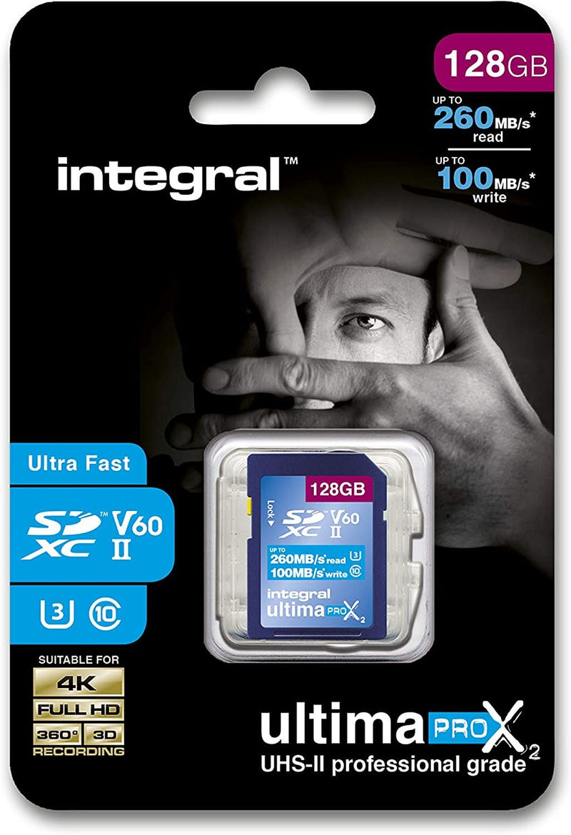 Integral 128GB Ultima Pro X2 SDXC Card, 260/100 MB/s, UHS-II, V60