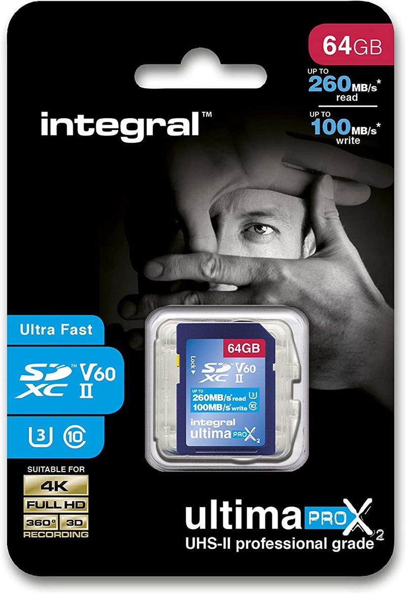 Integral 64GB Ultima Pro X2 SDXC Card, 260/100 MB/s, UHS-II, V60