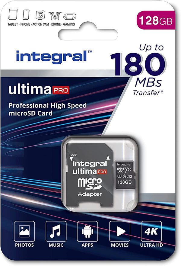 Integral Professional 128GB MicroSD SDXC Card V30, A2, 180MB/s
