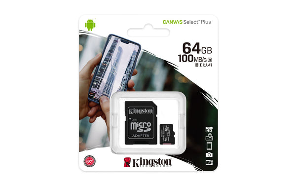 Kingston Canvas Select Plus 64GB MicroSDXC card 100MB/s with Adapter