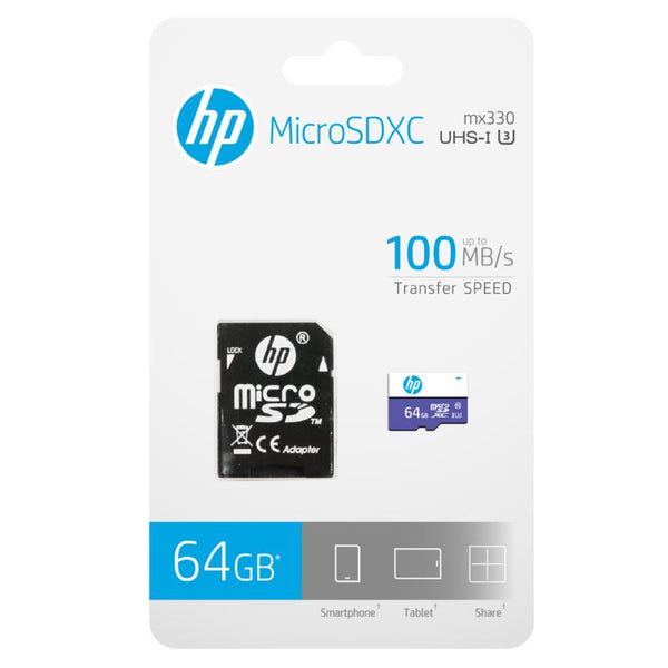 HP 64GB MicroSDXC Card with Adapter, U3, 100MB/s