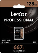 Lexar Professional 128GB SDXC Card 667X, U3, V30, 100MB/s