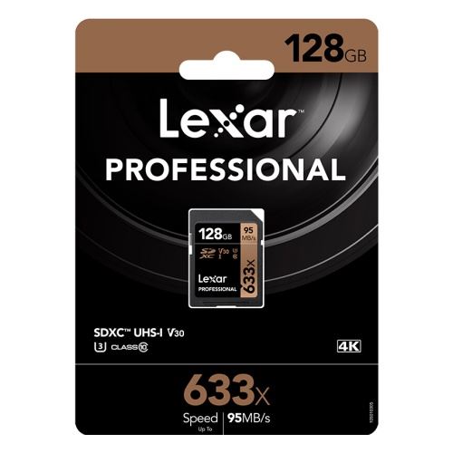 Lexar Professional 128GB SDXC Card 633X, U3, V30, 95MB/s