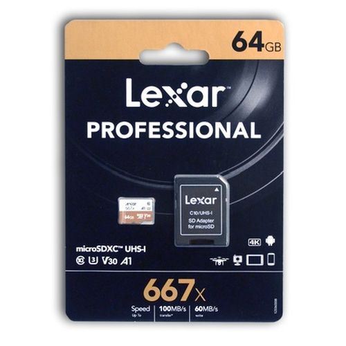 Lexar Professional 64GB MicroSDXC, U3, V30, A1, 100MB/s