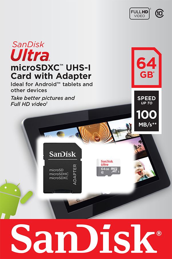 Sandisk 64GB Ultra Android MicroSDXC Card with SD Adapter for Tablets