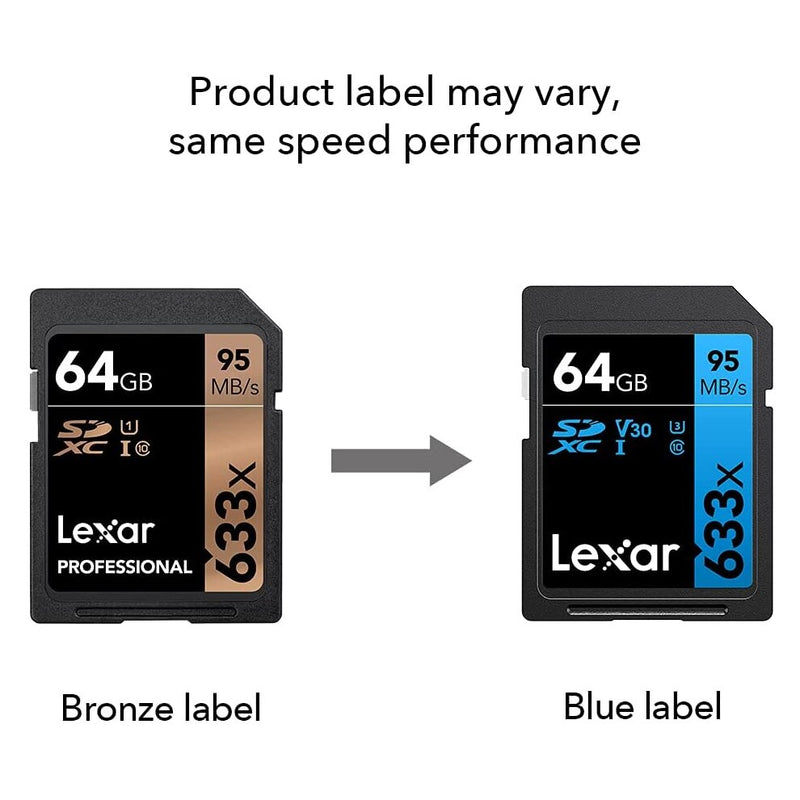 Lexar Blue Series 64GB SDXC Card 633X, U3, V30, 95MB/s
